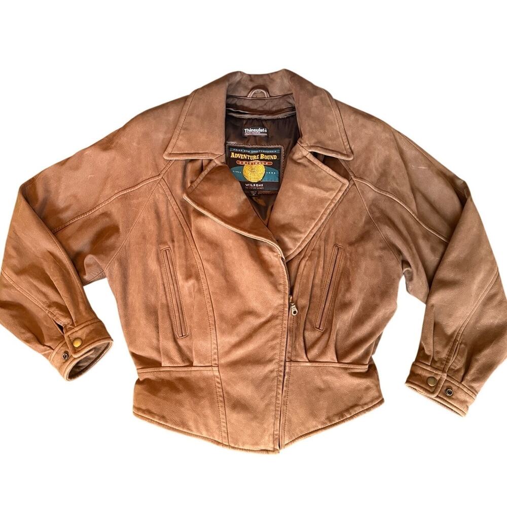 Vintage Wilsons Adventure Bound Thinsulate Cropped Bomber Leather Jacket Brown M